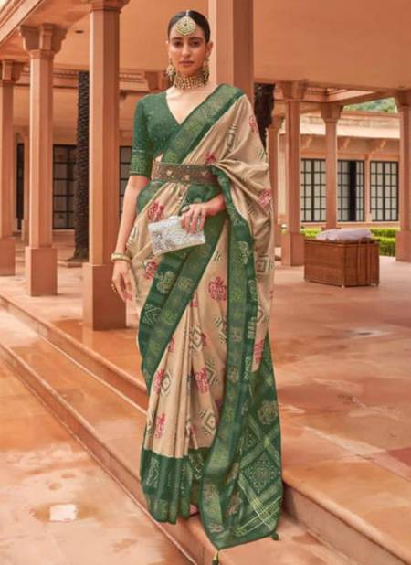 Cream And Green Colour Rewaa Muhurat New Latest Designer Ethnic Wear Pure Dola Silk Saree Collection 619